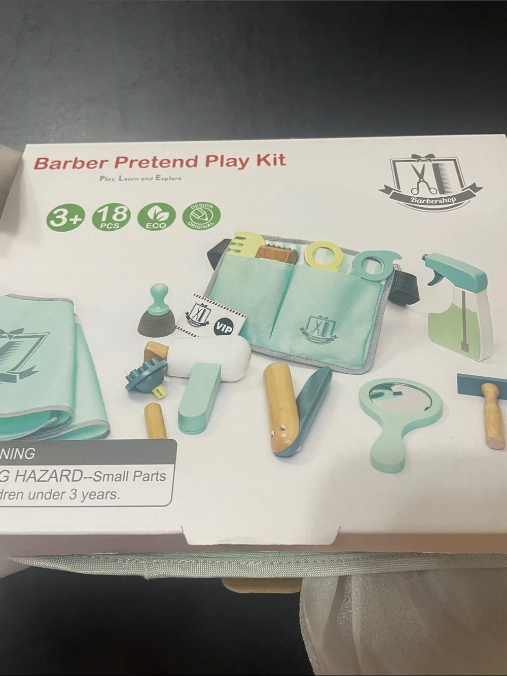 Wooden Play Barber Set NWT and all the accessories see box for full details